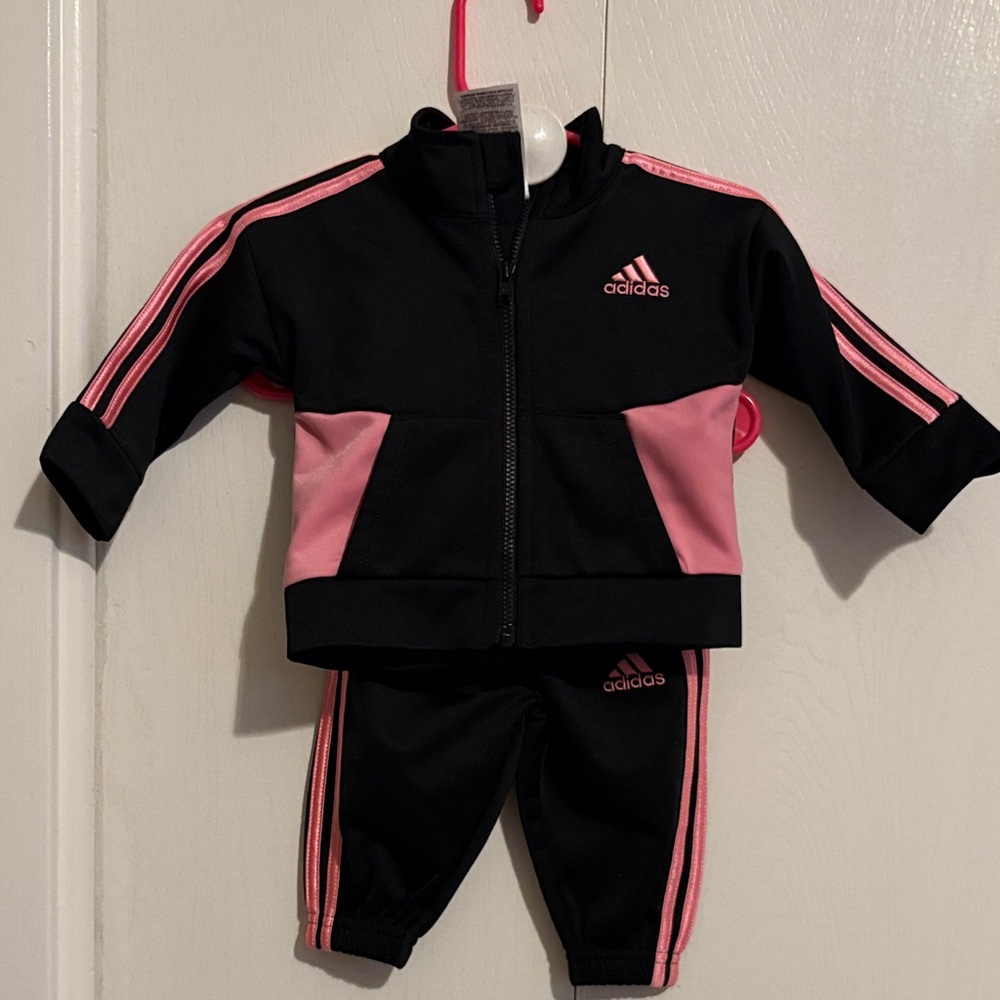 Adidas Infant Tracksuit in Black and Pink